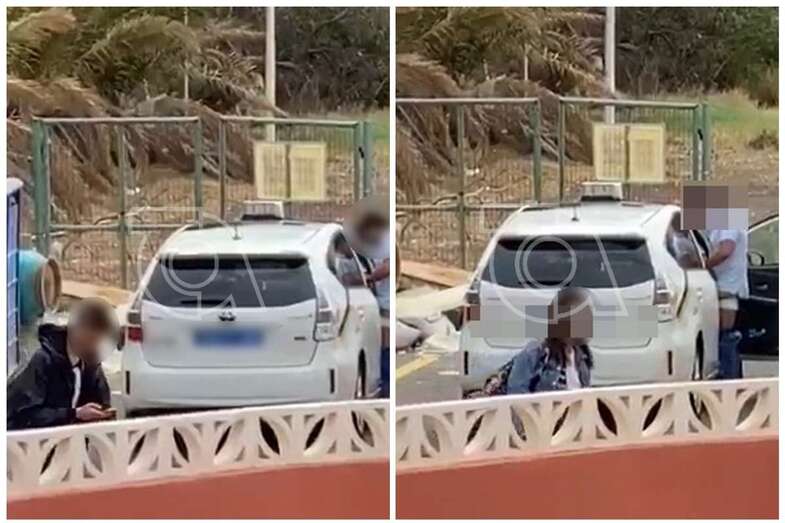 Imágenes en las que se observa el taxista al fondo mientras mantenía relaciones sexuales y dos jóvenes pasando a escasos metros (Foto TA)(Foto TA)